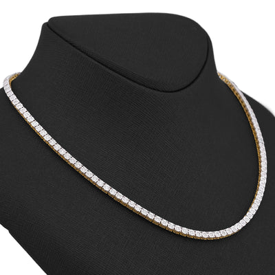 10K Yellow Gold 3CT Natural Diamond 3MM Illusion Tennis Chain 20" Men Women Necklace - Elite Jewelers-Necklaces