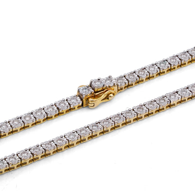 10K Yellow Gold 3CT Natural Diamond 3MM Illusion Tennis Chain 20" Men Women Necklace - Elite Jewelers-Necklaces