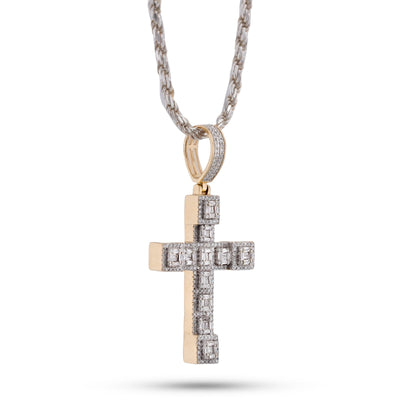 10K Yellow Gold 3CT Natural Diamond Baguette Cross Pendant Men Women Charm - Elite Jewelers-Charms & Pendants