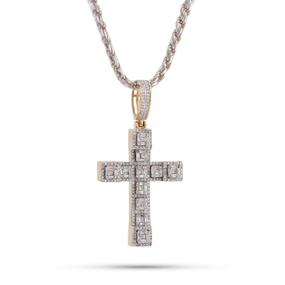 10K Yellow Gold 3CT Natural Diamond Baguette Cross Pendant Men Women Charm - Elite Jewelers-Charms & Pendants