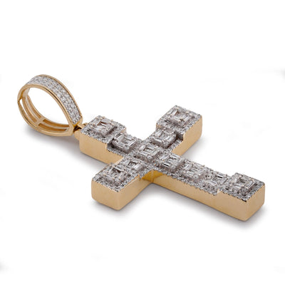 10K Yellow Gold 3CT Natural Diamond Baguette Cross Pendant Men Women Charm - Elite Jewelers-Charms & Pendants