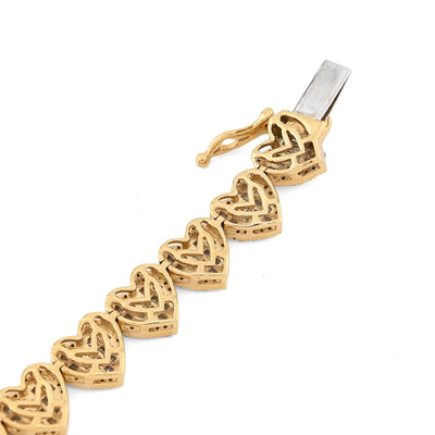10K yellow Gold 3CT Natural Diamond Baguette/Round Heart Shape Women 7.5" 12MM Tennis Bracelet - Elite Jewelers - Bracelets