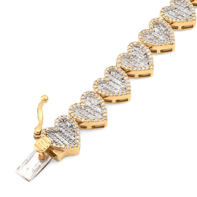 10K yellow Gold 3CT Natural Diamond Baguette/Round Heart Shape Women 7.5" 12MM Tennis Bracelet - Elite Jewelers - Bracelets