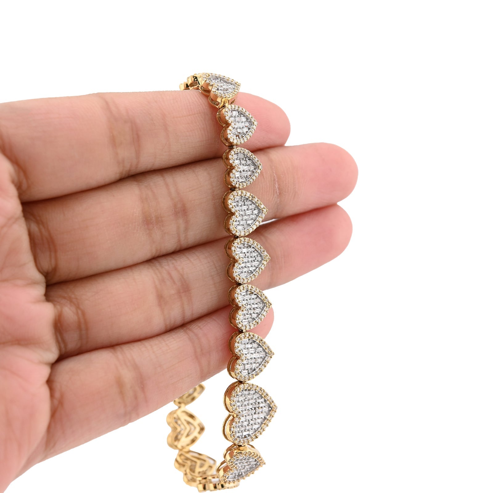10K yellow Gold 3CT Natural Diamond Baguette/Round Heart Shape Women 7.5" 12MM Tennis Bracelet - Elite Jewelers - Bracelets