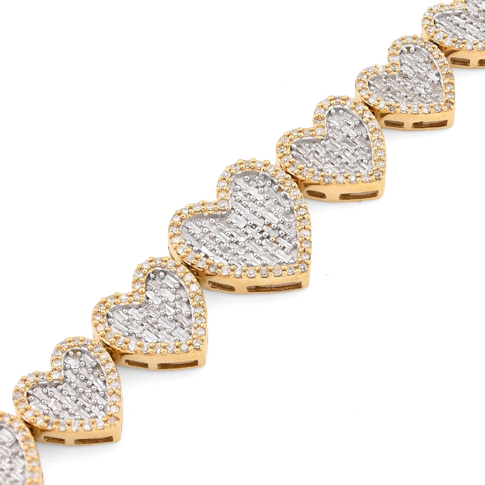 10K yellow Gold 3CT Natural Diamond Baguette/Round Heart Shape Women 7.5" 12MM Tennis Bracelet - Elite Jewelers - Bracelets