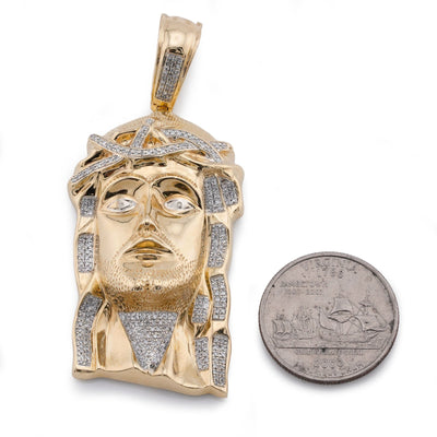 10K Yellow Gold 3CT Natural Diamond Jesus Head Men Charm - Elite Jewelers-Charms & Pendants