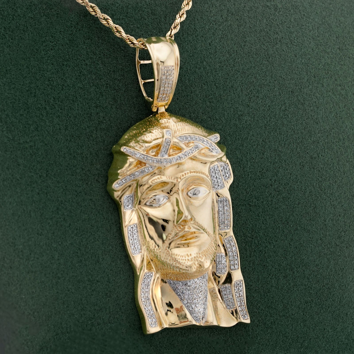 10K Yellow Gold 3CT Natural Diamond Jesus Head Men Charm - Elite Jewelers-Charms & Pendants
