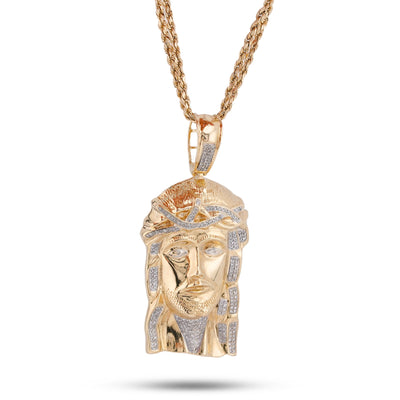 10K Yellow Gold 3CT Natural Diamond Jesus Head Men Charm - Elite Jewelers-Charms & Pendants