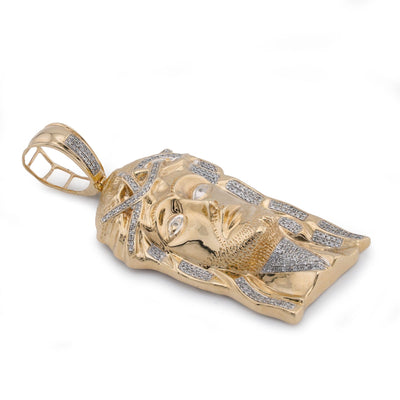 10K Yellow Gold 3CT Natural Diamond Jesus Head Men Charm - Elite Jewelers-Charms & Pendants