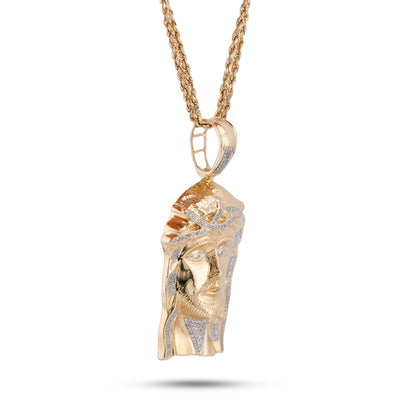 10K Yellow Gold 3CT Natural Diamond Jesus Head Men Charm - Elite Jewelers-Charms & Pendants