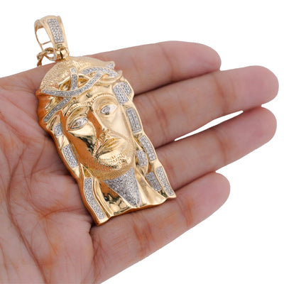 10K Yellow Gold 3CT Natural Diamond Jesus Head Men Charm - Elite Jewelers-Charms & Pendants
