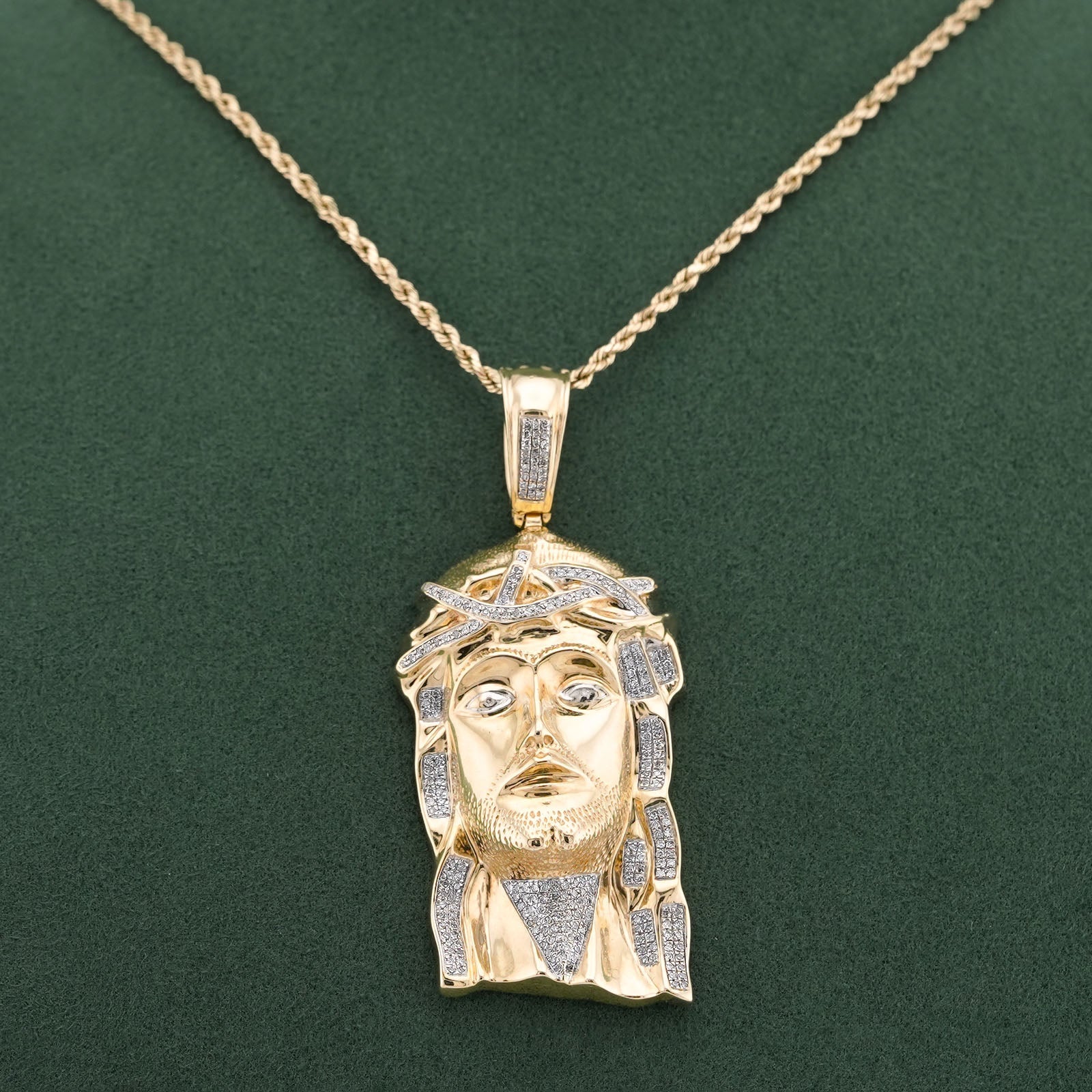 10K Yellow Gold 3CT Natural Diamond Jesus Head Men Charm - Elite Jewelers-Charms & Pendants