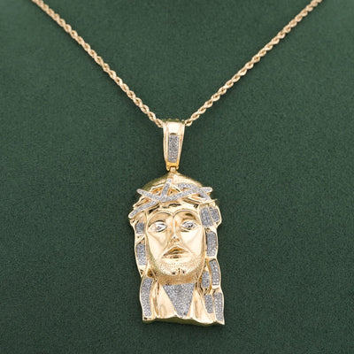 10K Yellow Gold 3CT Natural Diamond Jesus Head Men Charm - Elite Jewelers-Charms & Pendants