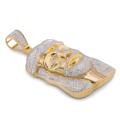 10K Yellow Gold 3CT Natural Diamond Jesus Head Pendant Men CHarm - Elite Jewelers-Charms & Pendants