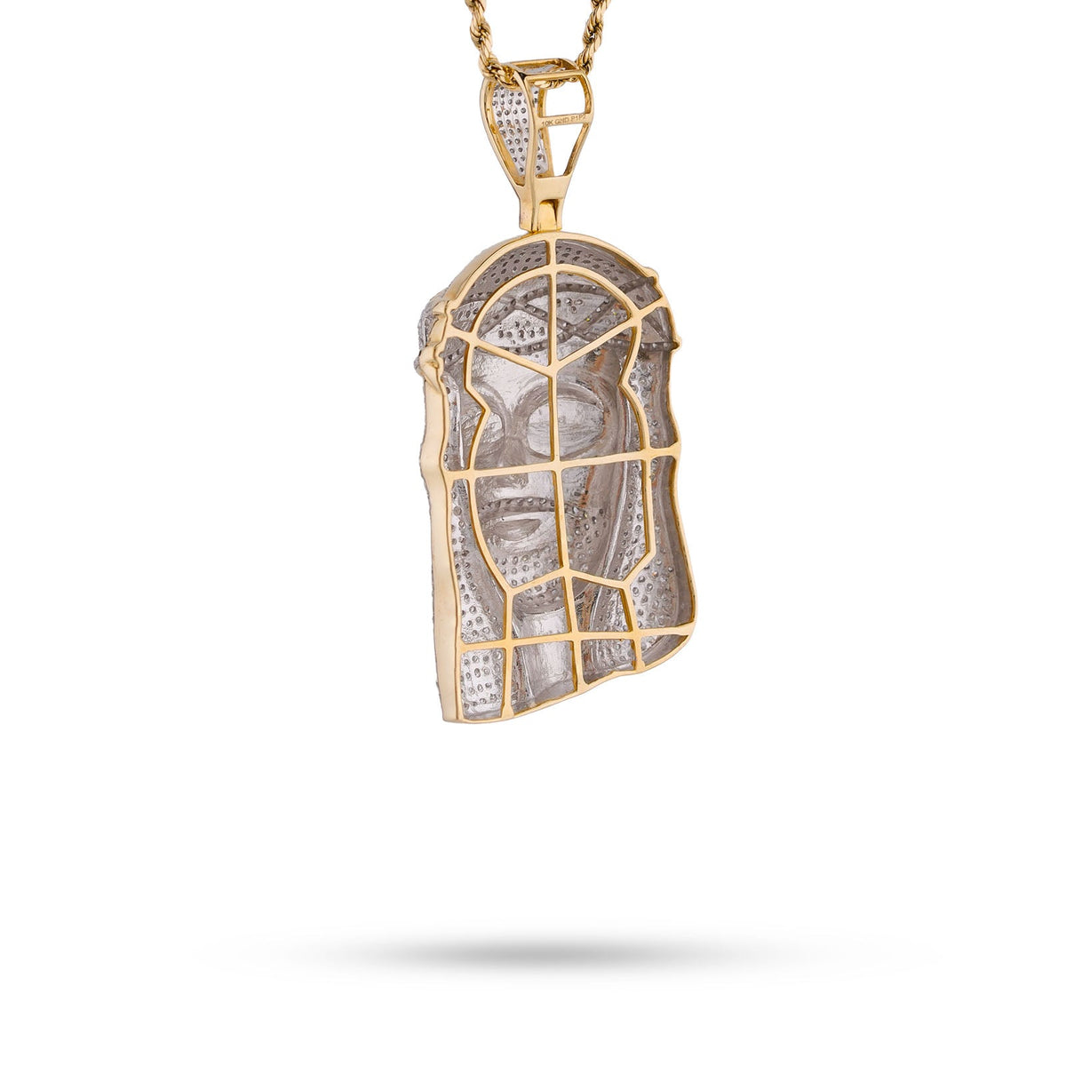 10K Yellow Gold 3CT Natural Diamond Jesus Head Pendant Men CHarm - Elite Jewelers-Charms & Pendants