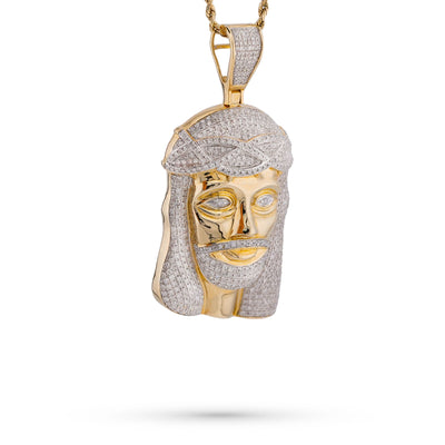 10K Yellow Gold 3CT Natural Diamond Jesus Head Pendant Men CHarm - Elite Jewelers-Charms & Pendants