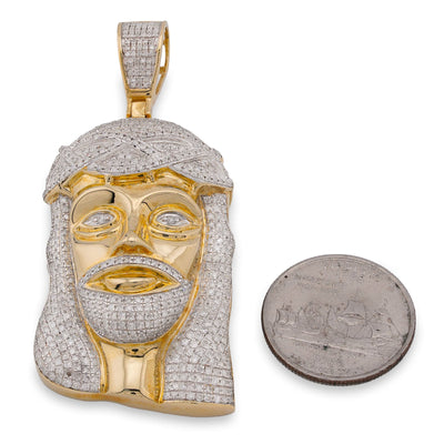 10K Yellow Gold 3CT Natural Diamond Jesus Head Pendant Men CHarm - Elite Jewelers-Charms & Pendants