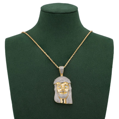 10K Yellow Gold 3CT Natural Diamond Jesus Head Pendant Men CHarm - Elite Jewelers-Charms & Pendants