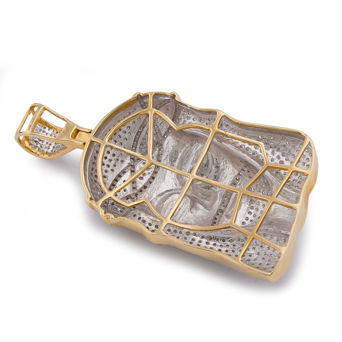 10K Yellow Gold 3CT Natural Diamond Jesus Head Pendant Men CHarm - Elite Jewelers-Charms & Pendants
