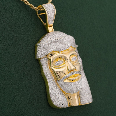 10K Yellow Gold 3CT Natural Diamond Jesus Head Pendant Men CHarm - Elite Jewelers-Charms & Pendants