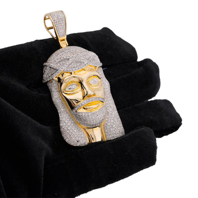 10K Yellow Gold 3CT Natural Diamond Jesus Head Pendant Men CHarm - Elite Jewelers-Charms & Pendants