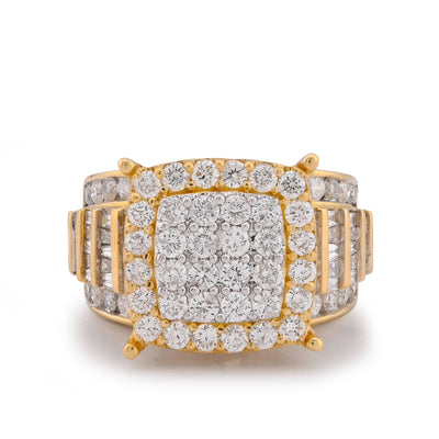 10K Yellow Gold 3CT Natural Diamond Side Baguette Square Square Centre Women Ring - Elite Jewelers-Rings