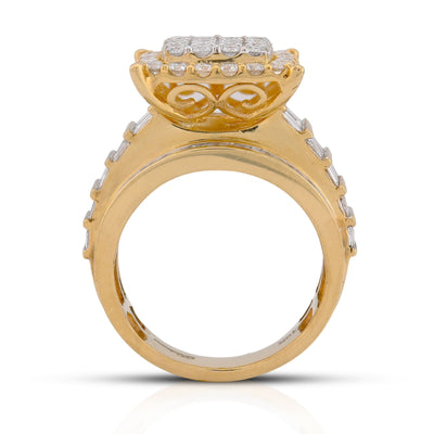 10K Yellow Gold 3CT Natural Diamond Side Baguette Square Square Centre Women Ring - Elite Jewelers-Rings