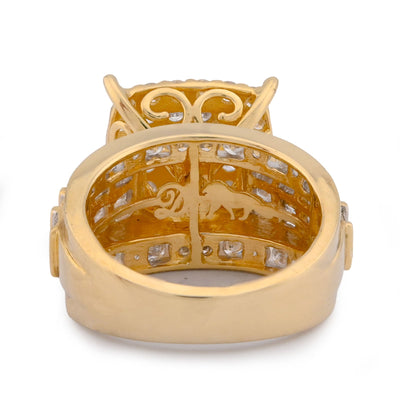 10K Yellow Gold 3CT Natural Diamond Side Baguette Square Square Centre Women Ring - Elite Jewelers-Rings