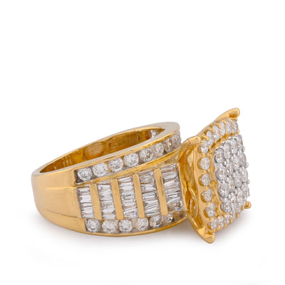 10K Yellow Gold 3CT Natural Diamond Side Baguette Square Square Centre Women Ring - Elite Jewelers-Rings