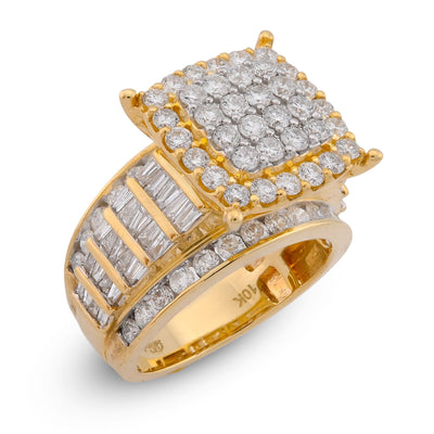 10K Yellow Gold 3CT Natural Diamond Side Baguette Square Square Centre Women Ring - Elite Jewelers-Rings