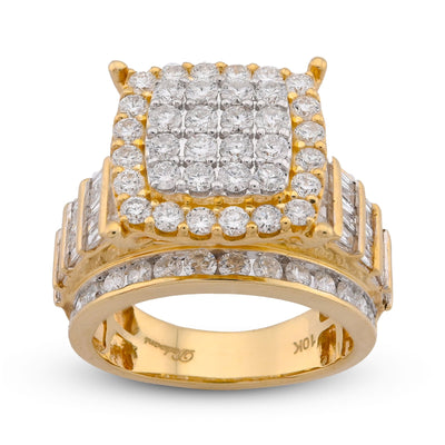 10K Yellow Gold 3CT Natural Diamond Side Baguette Square Square Centre Women Ring - Elite Jewelers-Rings