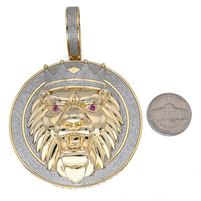 10k Yellow Gold 3CTW Natural Diamond Crown Lion Head Pendant 43.6gms Mens Charm - Elite Jewelers - Charms & Pendants