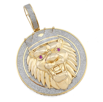 10k Yellow Gold 3CTW Natural Diamond Crown Lion Head Pendant 43.6gms Mens Charm - Elite Jewelers - Charms & Pendants