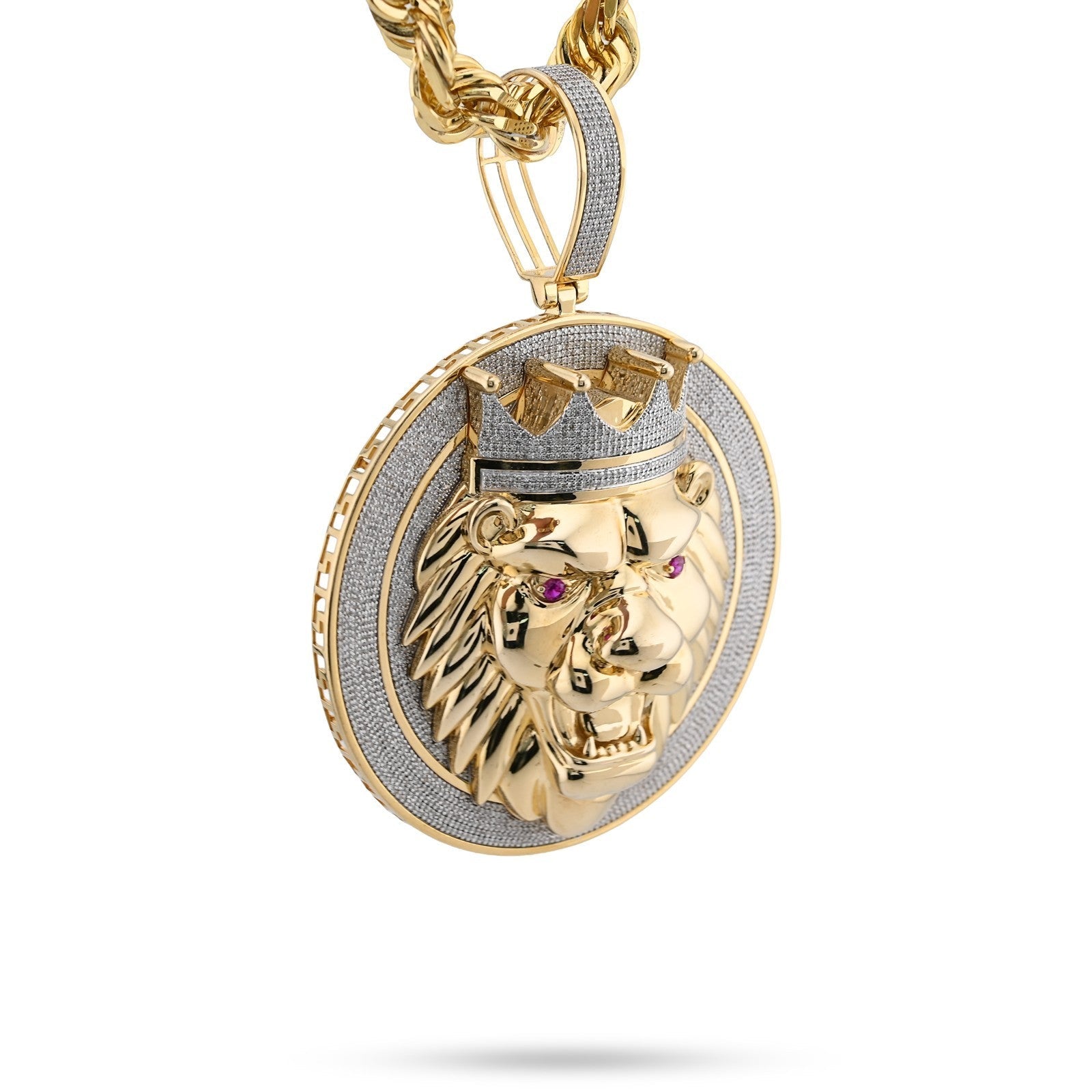 10k Yellow Gold 3CTW Natural Diamond Crown Lion Head Pendant 43.6gms Mens Charm - Elite Jewelers - Charms & Pendants