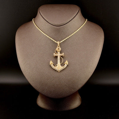 10k Yellow Gold 3CTW Natural Round/Baguette Diamond Anchor Charm Pendant 11gms - Elite Jewelers - Charms & Pendants