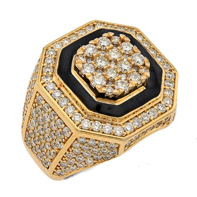 10K Yellow Gold 4.03CT Natural Diamond Octagon Shape Black Centre Men Pinky Ring - Elite Jewelers - Rings