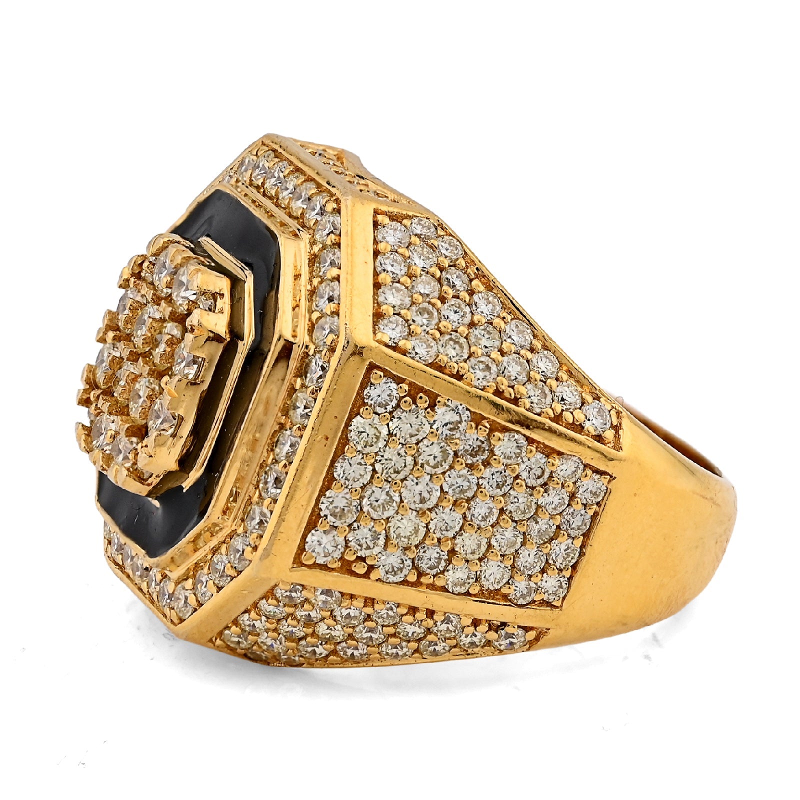 10K Yellow Gold 4.03CT Natural Diamond Octagon Shape Black Centre Men Pinky Ring - Elite Jewelers - Rings