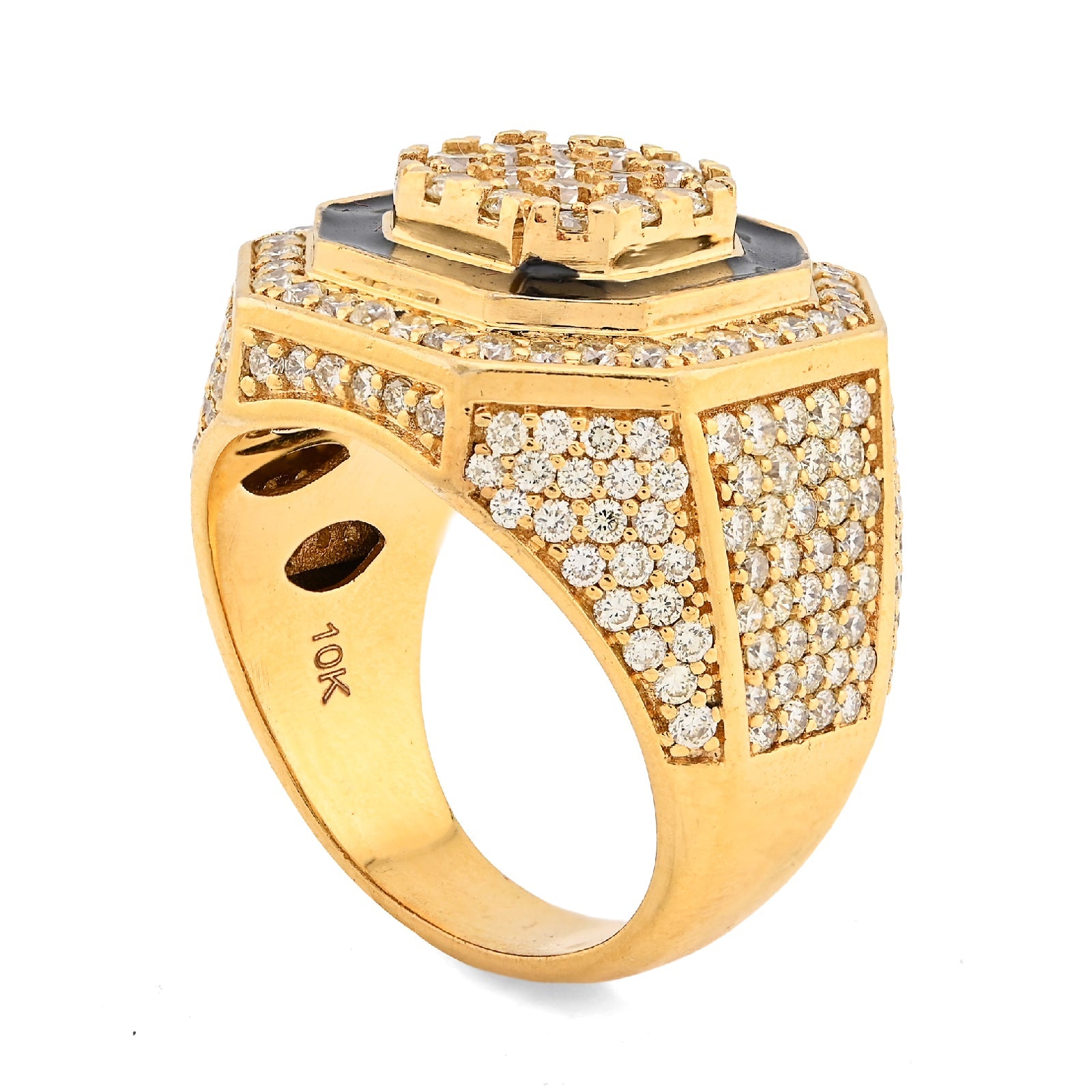 10K Yellow Gold 4.03CT Natural Diamond Octagon Shape Black Centre Men Pinky Ring - Elite Jewelers - Rings