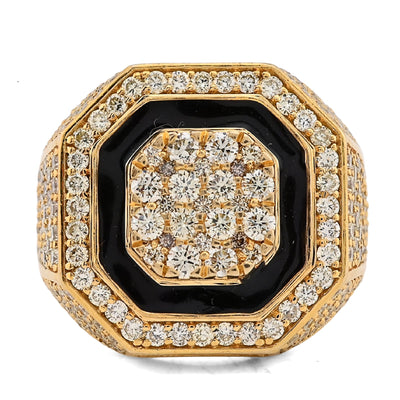 10K Yellow Gold 4.03CT Natural Diamond Octagon Shape Black Centre Men Pinky Ring - Elite Jewelers - Rings