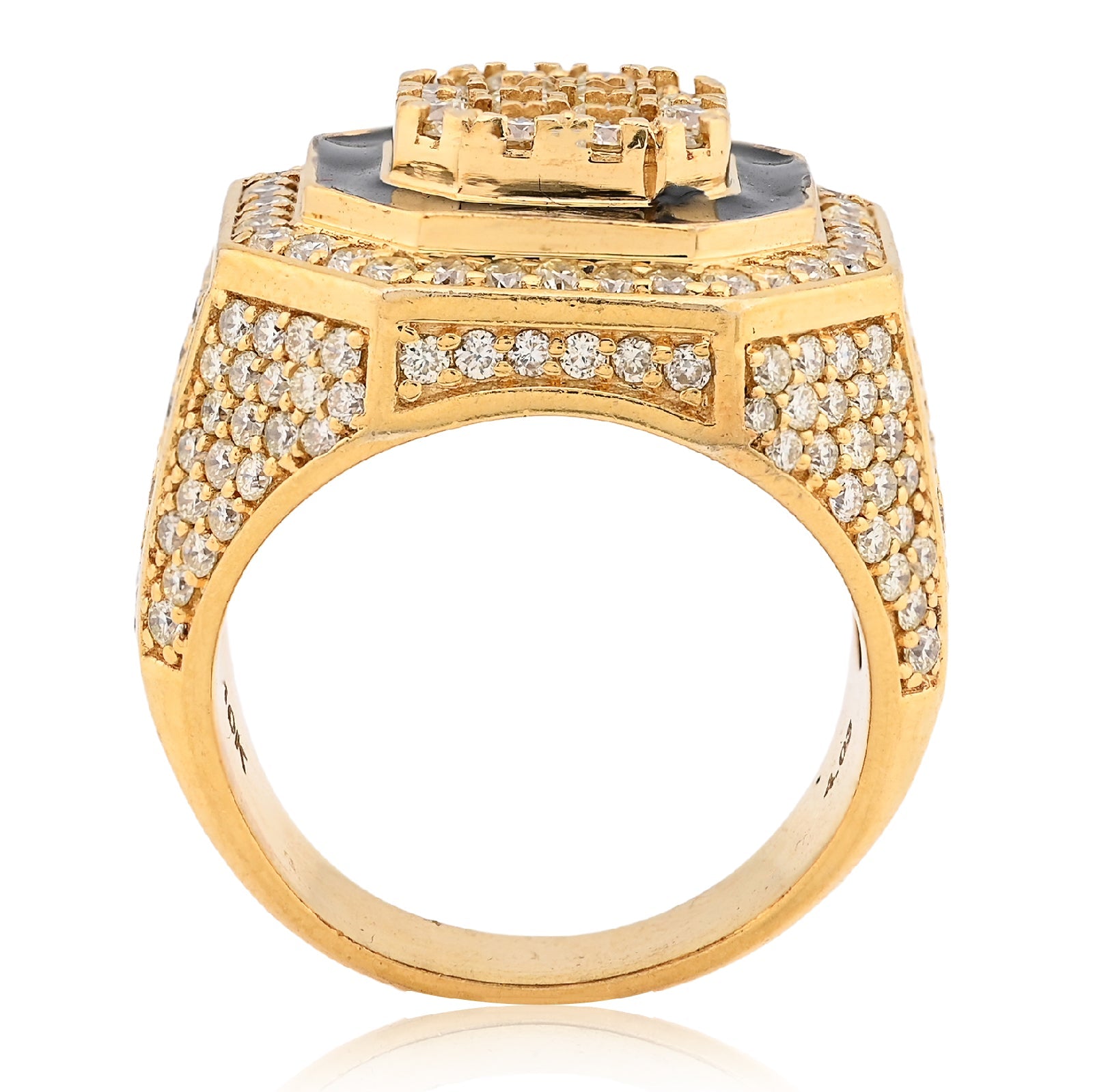 10K Yellow Gold 4.03CT Natural Diamond Octagon Shape Black Centre Men Pinky Ring - Elite Jewelers - Rings