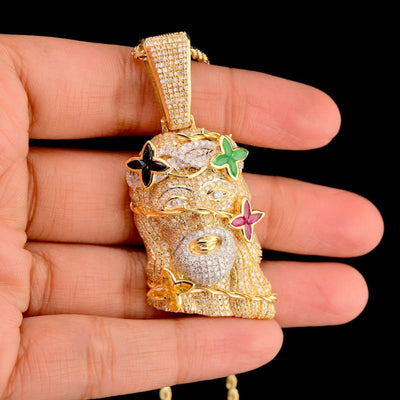 10k Yellow Gold 4.05CTW Diamond Jesus Head w/ Color Stones Pendant 15.3g Charm - Elite Jewelers - Charms & Pendants