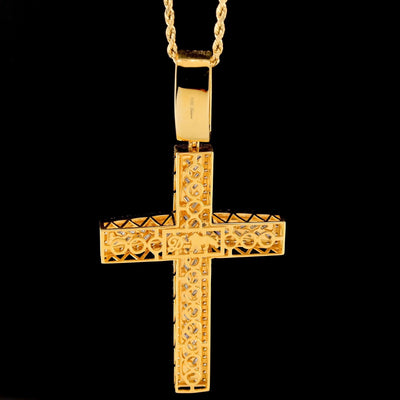 10k Yellow Gold 4.3CTW Round/Baguette Diamond Zig Zag Cross Pendant 18.2g Charm - Elite Jewelers - Charms & Pendants