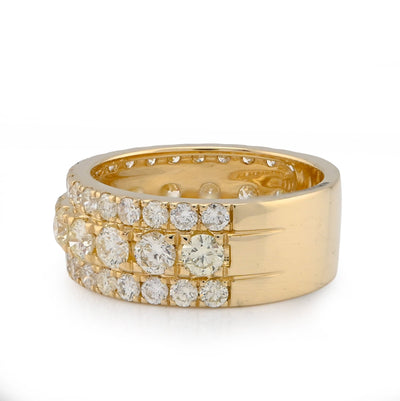 10K Yellow Gold 4.40CT 3 Row Big Pointer Centre Row Men Natural Diamond Band RIng - Elite Jewelers - Rings