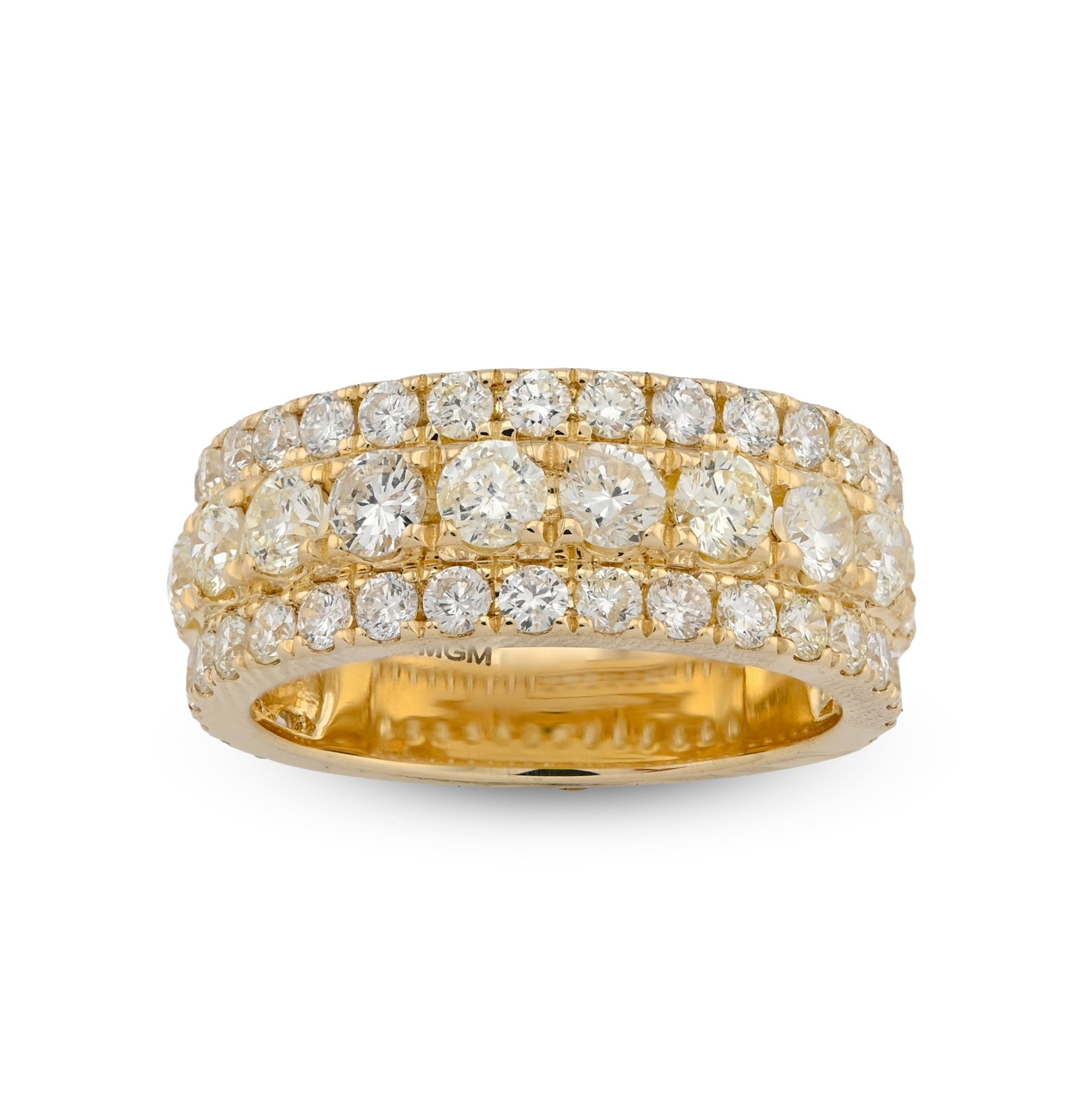 10K Yellow Gold 4.40CT 3 Row Big Pointer Centre Row Men Natural Diamond Band RIng - Elite Jewelers - Rings