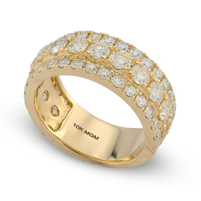 10K Yellow Gold 4.40CT 3 Row Big Pointer Centre Row Men Natural Diamond Band RIng - Elite Jewelers - Rings