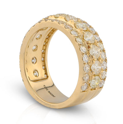 10K Yellow Gold 4.40CT 3 Row Big Pointer Centre Row Men Natural Diamond Band RIng - Elite Jewelers - Rings