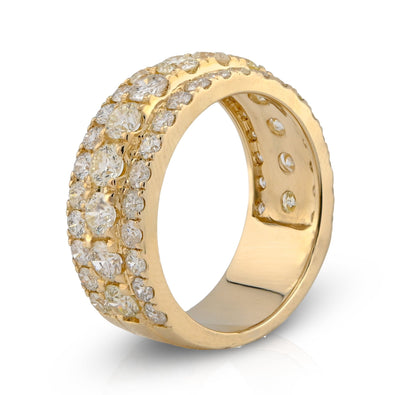 10K Yellow Gold 4.40CT 3 Row Big Pointer Centre Row Men Natural Diamond Band RIng - Elite Jewelers - Rings