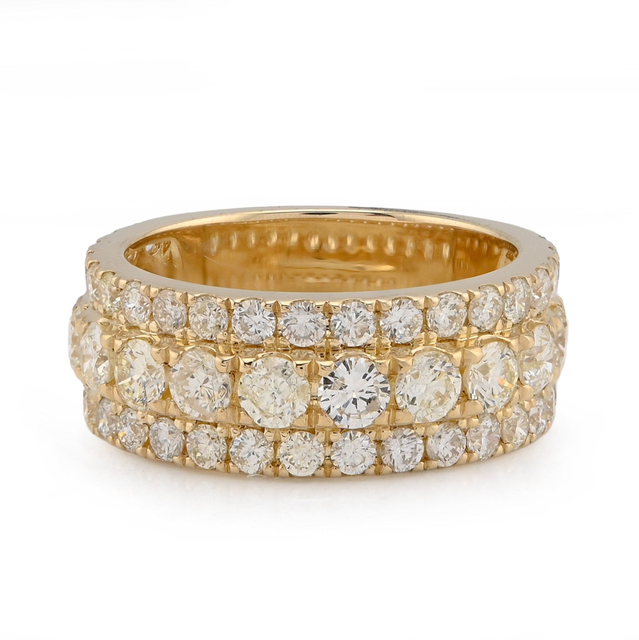 10K Yellow Gold 4.40CT 3 Row Big Pointer Centre Row Men Natural Diamond Band RIng - Elite Jewelers - Rings