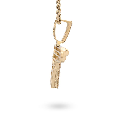 10k Yellow Gold 4.5CTW Natural Round/Baguette 12.3g Diamond Hand Gun Pendant - Elite Jewelers - Charms & Pendants