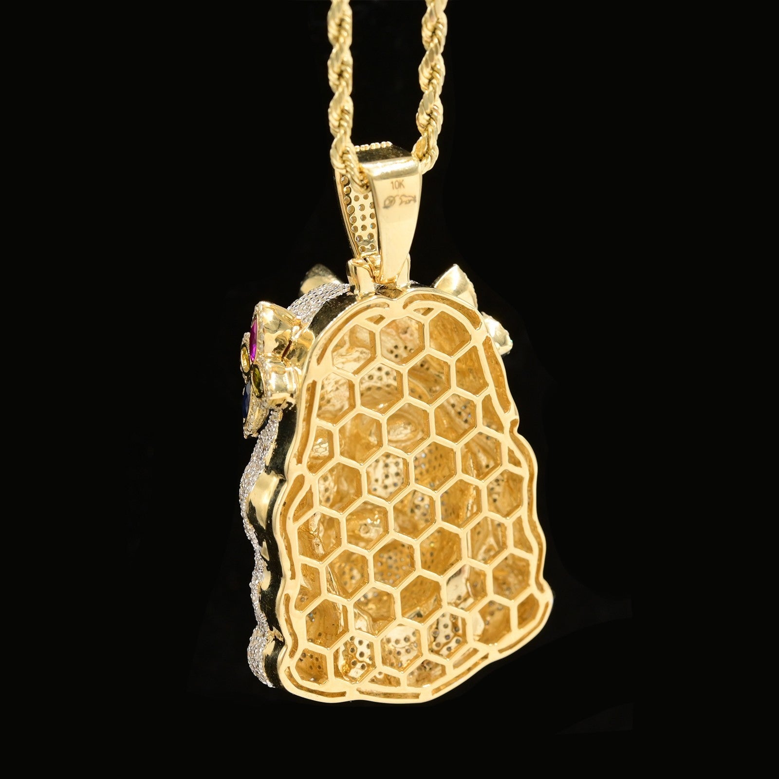 10k Yellow Gold 4.6CTW Pure Diamond Chrome Heart Jesus Head Pendant 21.7g Charm - Elite Jewelers - Charms & Pendants